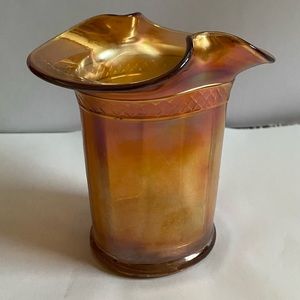 Vintage Fenton Carnival glass top hat vase. Measures approximately 4 1/4” high.